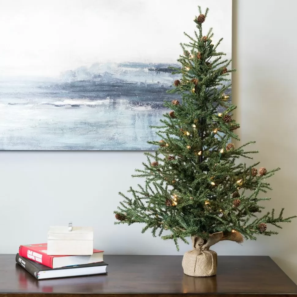 Store Steelside 3' Green Pine Artificial Christmas Tree With 50 Clear/White Lights With Stand