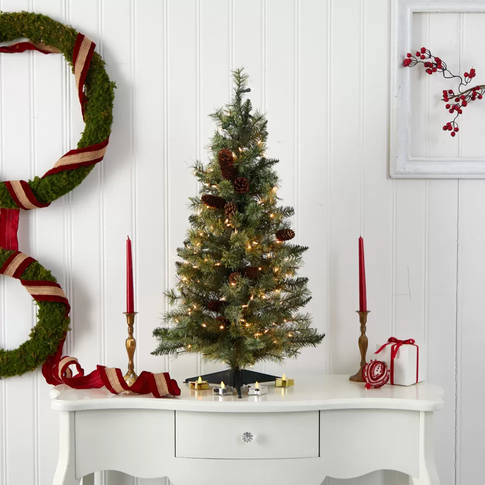 Flash Sale The Holiday Aisle 3' Green Pine Trees Artificial Christmas Tree With 100 Clear Lights