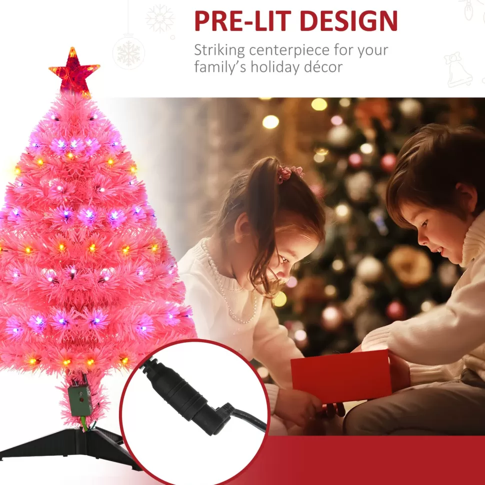 New The Holiday Aisle 3' Pink Pine Artificial Christmas Tree With 90 Colored & Clear Lights