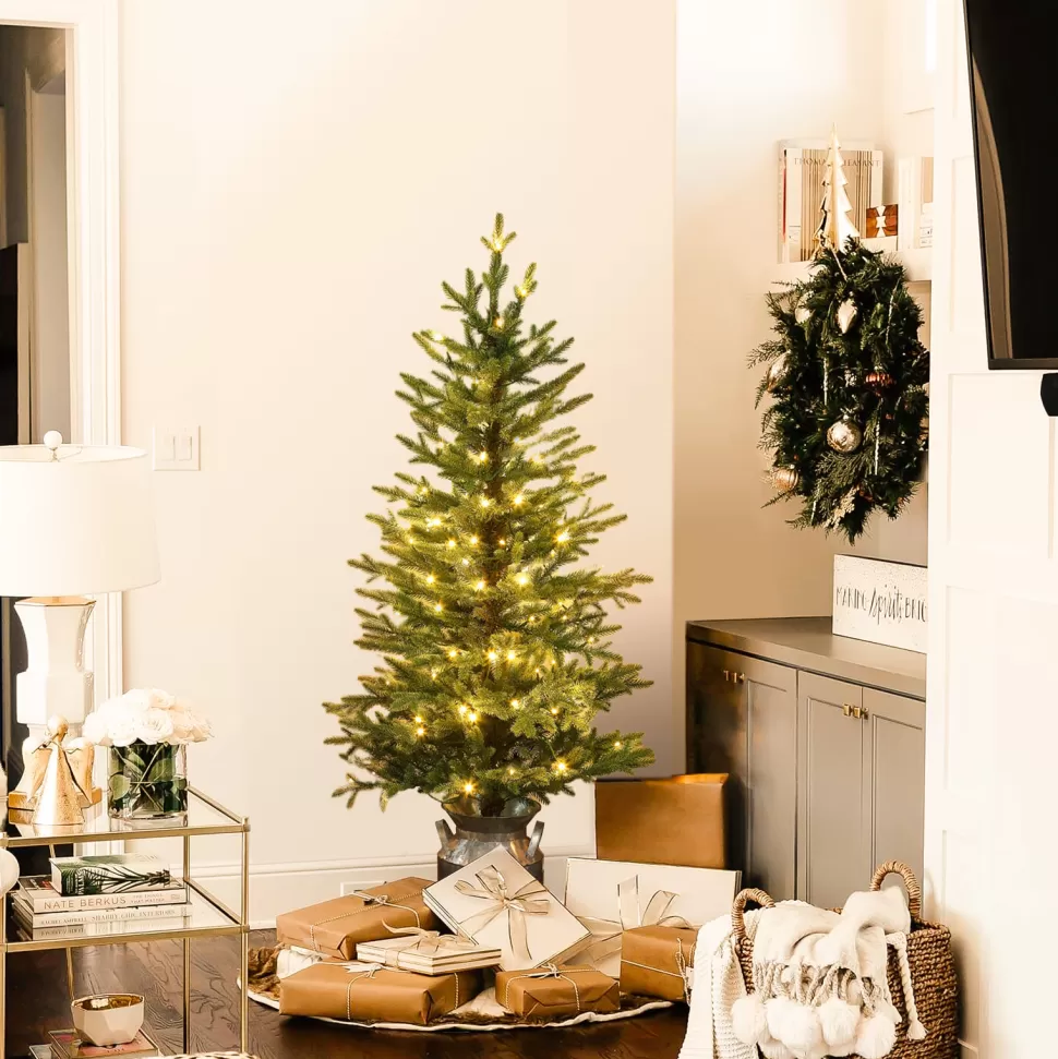 Best Sale Andover Mills 4'4" H Slender Green Realistic Artificial Fir Christmas Tree With 100 Led Lights