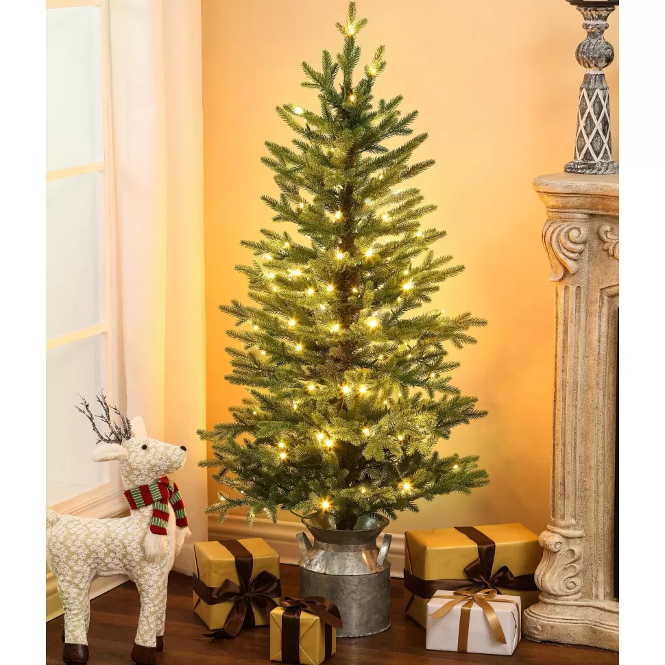 Best Sale Andover Mills 4'4" H Slender Green Realistic Artificial Fir Christmas Tree With 100 Led Lights
