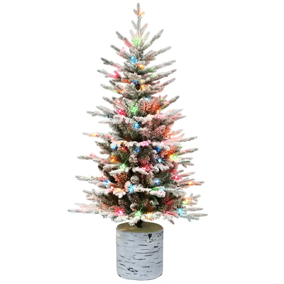 New The Holiday Aisle 4.5 Ft Potted Flocked Arctic Fir Tree, 419 Pe/Pvc Tips, 70 Ul Multi-Color Incandescent Lights