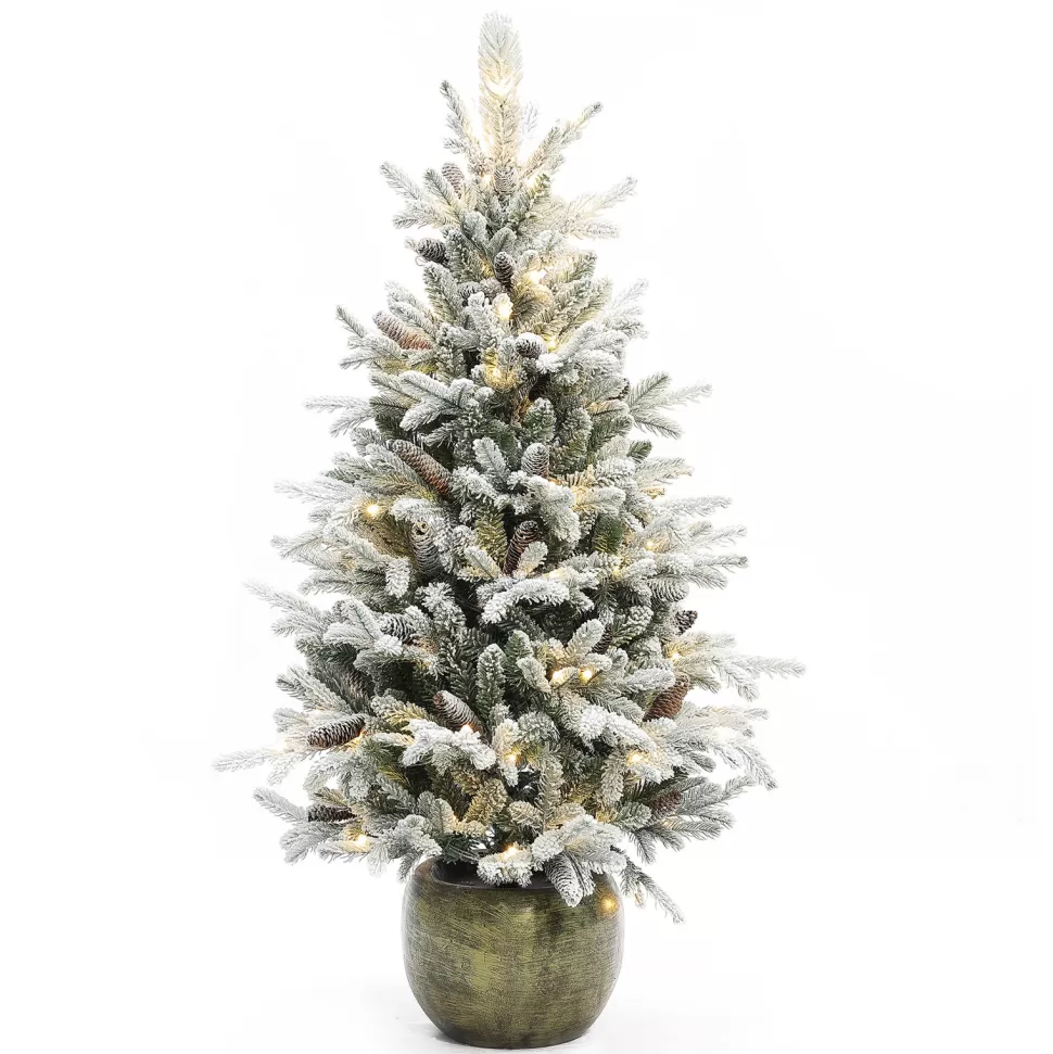 Fashion The Holiday Aisle 4.5' Green Leaves Pine Trees Artificial Christmas Tree With 100 Lights Clear/White Lights