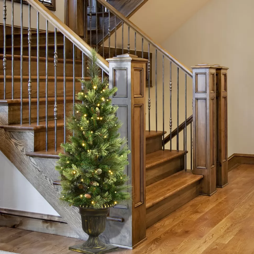 Shop The Holiday Aisle 4'6" H Slender Green Realistic Artificial Pine Christmas Tree With 100 Led Lights And Pinecones