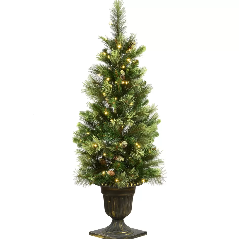 Shop The Holiday Aisle 4'6" H Slender Green Realistic Artificial Pine Christmas Tree With 100 Led Lights And Pinecones