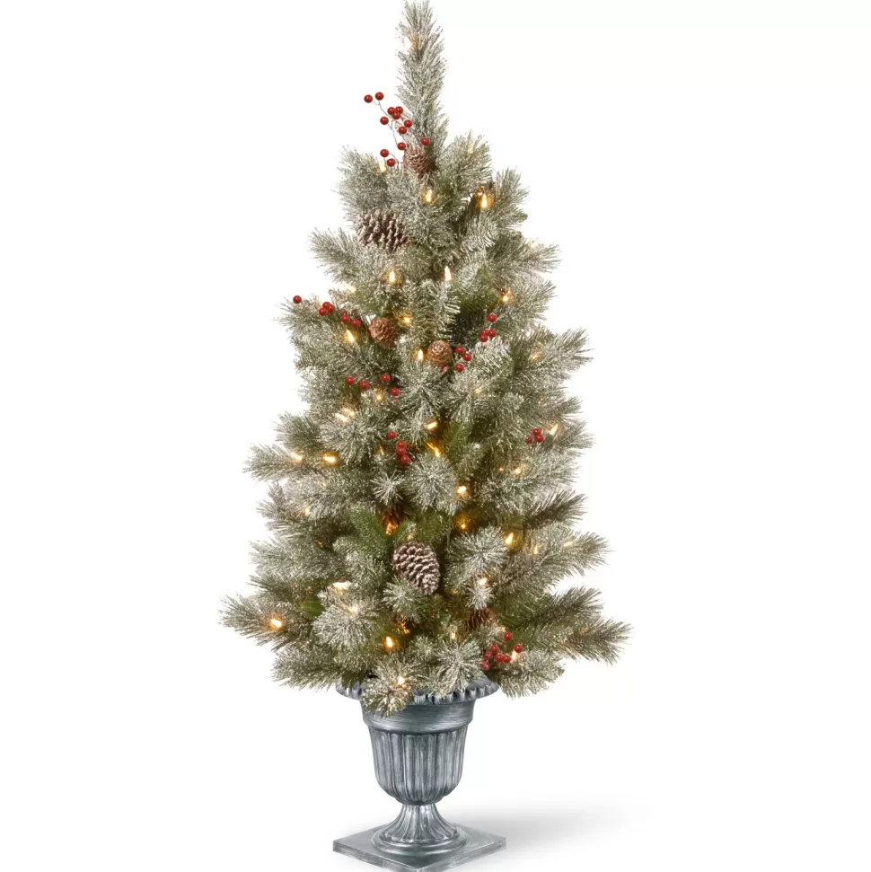 Best Sale Three Posts 48" H Artificial Pine Flocked/Frosted Christmas Tree With 100 Lights
