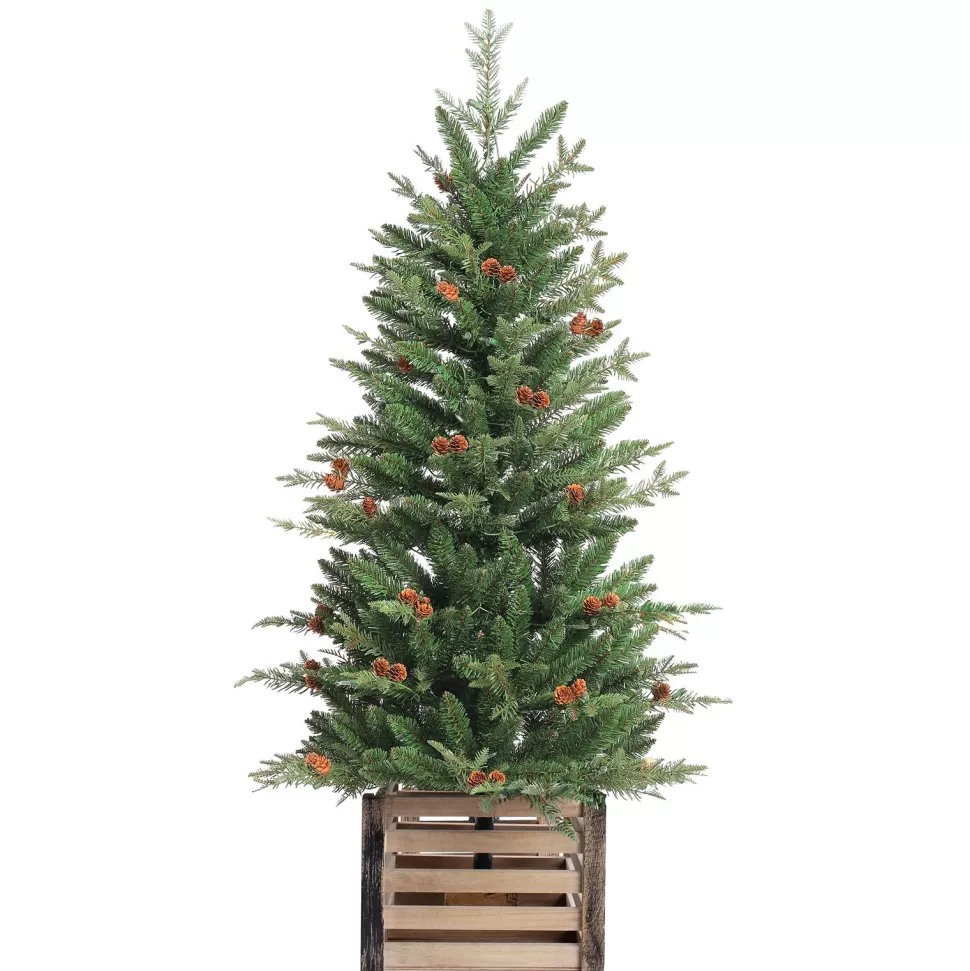 Cheap Three Posts 48' H Green Realistic Artificial Fir Christmas Tree With 100 Lights And Pinecones