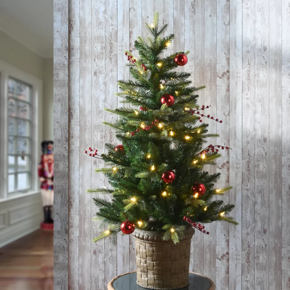 Flash Sale The Holiday Aisle 48" H Green Realistic Artificial Fir Flocked/Frosted Christmas Tree With Led 70 Lights And Ball Ornaments/Berries