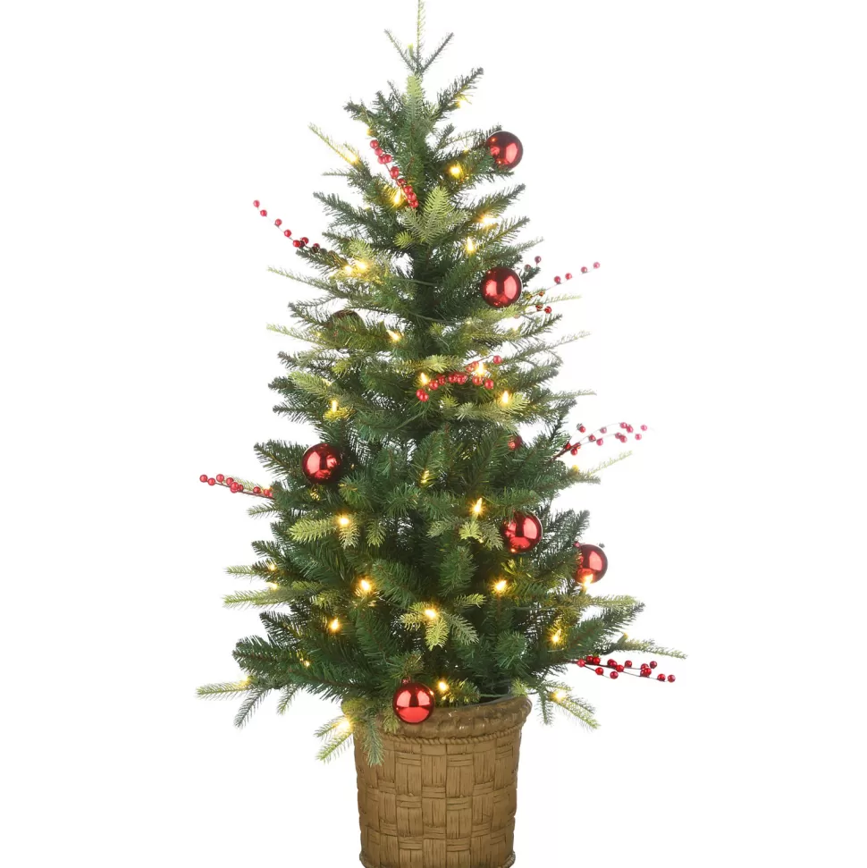Flash Sale The Holiday Aisle 48" H Green Realistic Artificial Fir Flocked/Frosted Christmas Tree With Led 70 Lights And Ball Ornaments/Berries