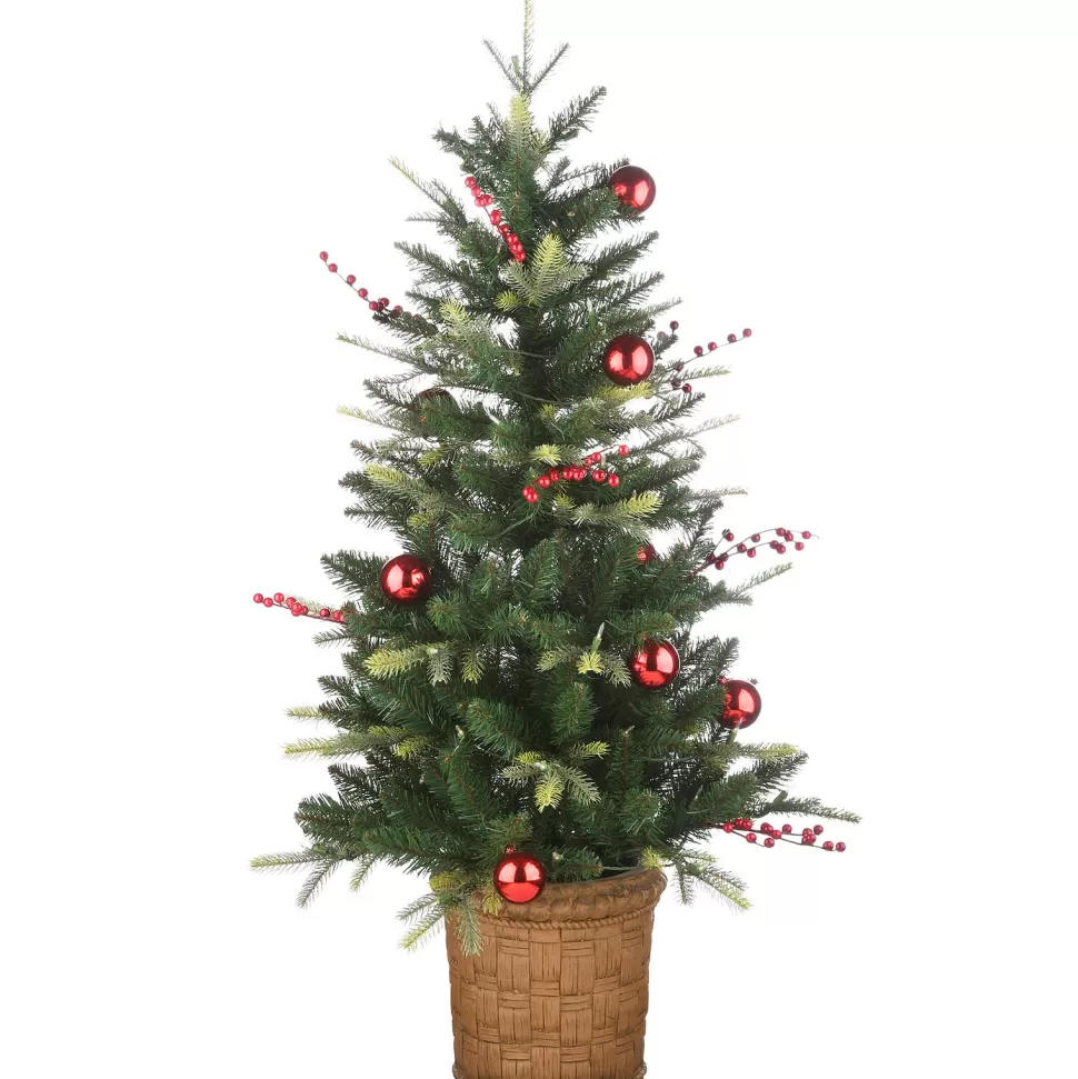 Flash Sale The Holiday Aisle 48" H Green Realistic Artificial Fir Flocked/Frosted Christmas Tree With Led 70 Lights And Ball Ornaments/Berries