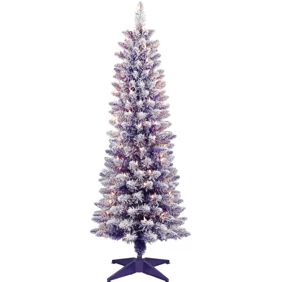 Clearance The Holiday Aisle 4' 6" H Purple Flocked/Frosted Christmas Tree With 100 Lights