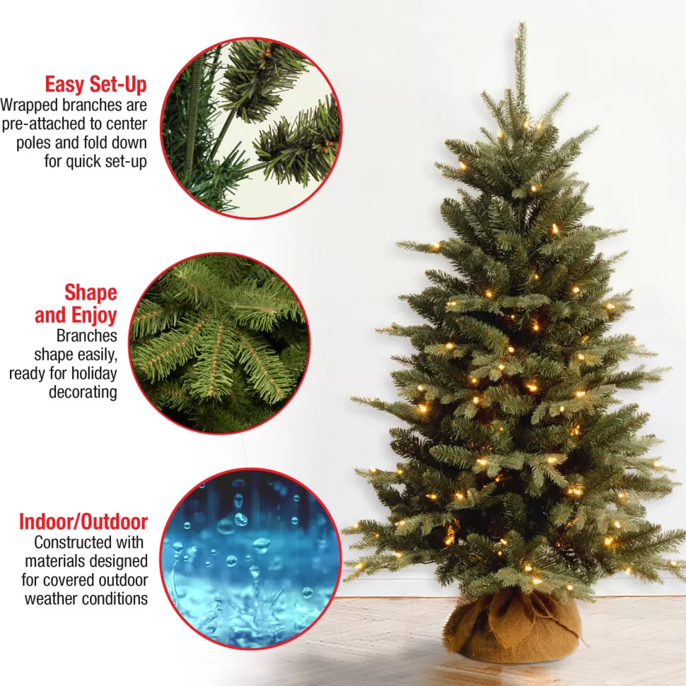 New Sand & Stable 4' Green Pine Trees Artificial Christmas Tree With 150 Clear Lights