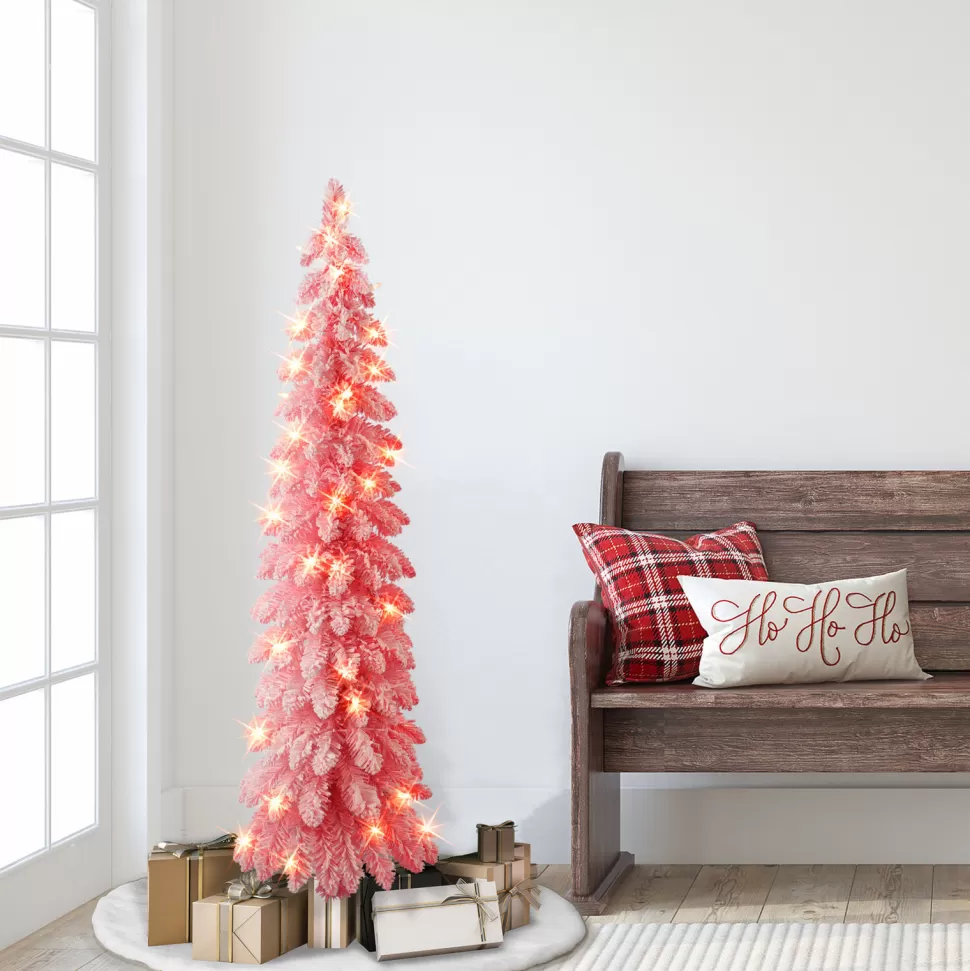 Cheap The Holiday Aisle 4' H Slender Pink Pine Flocked/Frosted Christmas Tree With 50 Lights