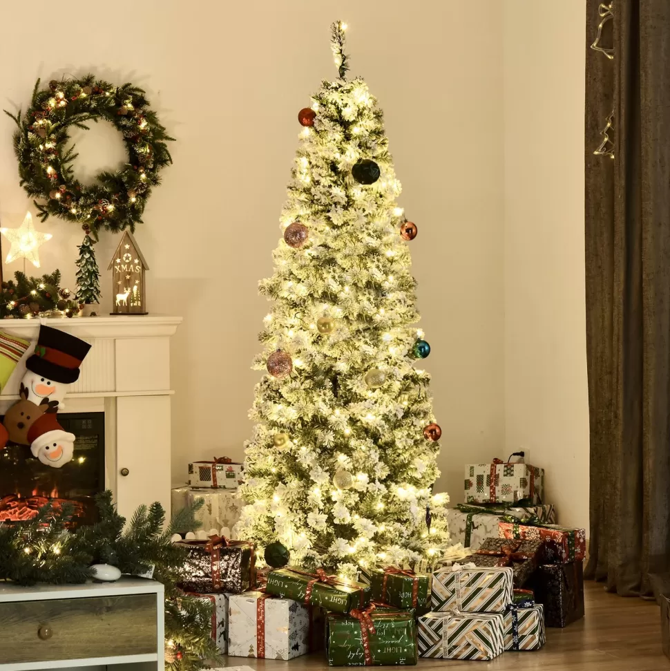 Fashion The Holiday Aisle 5' 10" H Slender White/Green Flocked Christmas Tree With 250 Led Lights