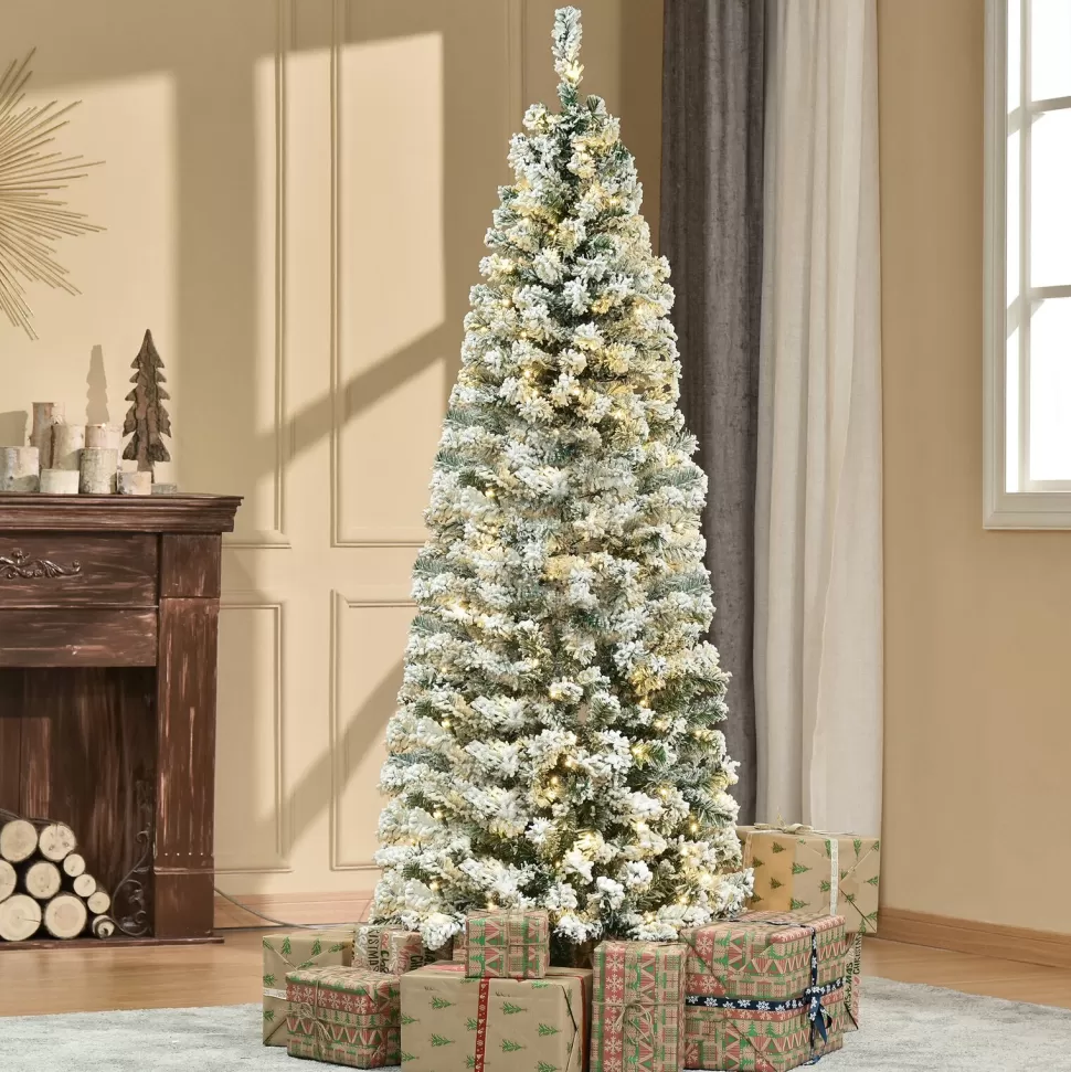 Fashion The Holiday Aisle 5' 10" H Slender White/Green Flocked Christmas Tree With 250 Led Lights