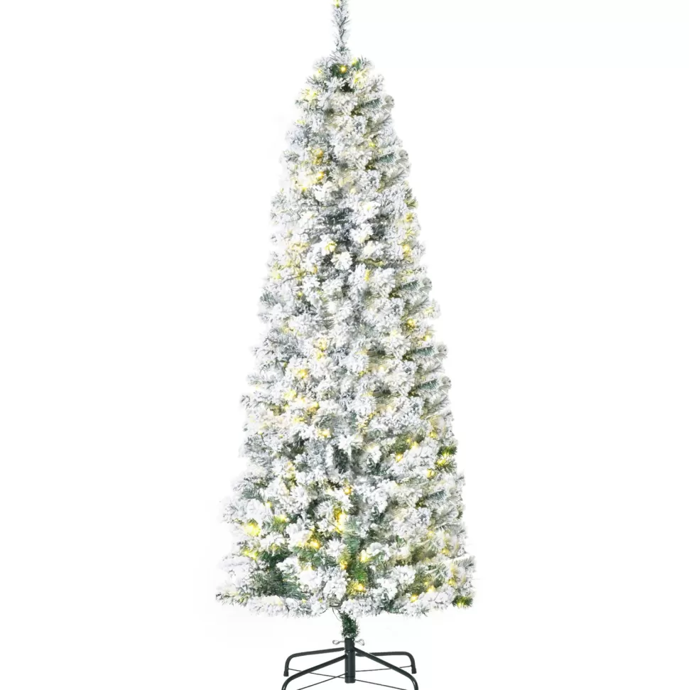 Fashion The Holiday Aisle 5' 10" H Slender White/Green Flocked Christmas Tree With 250 Led Lights