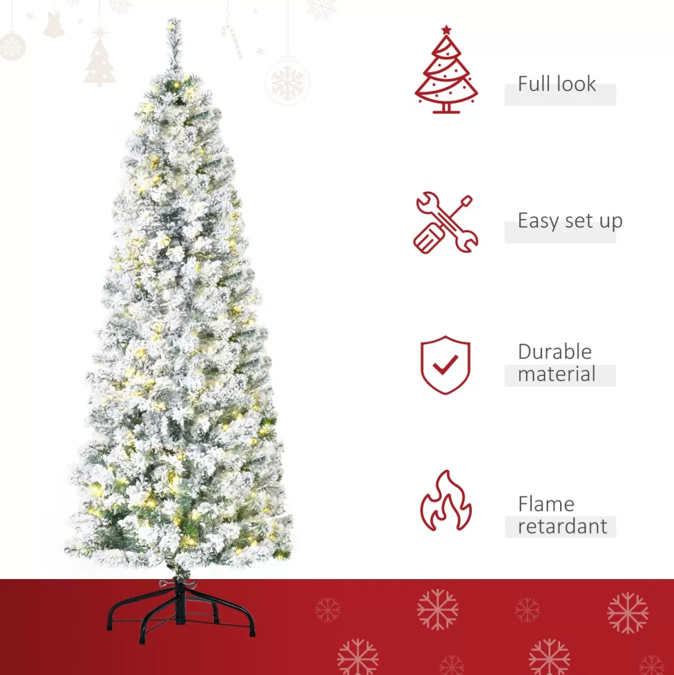 Fashion The Holiday Aisle 5' 10" H Slender White/Green Flocked Christmas Tree With 250 Led Lights