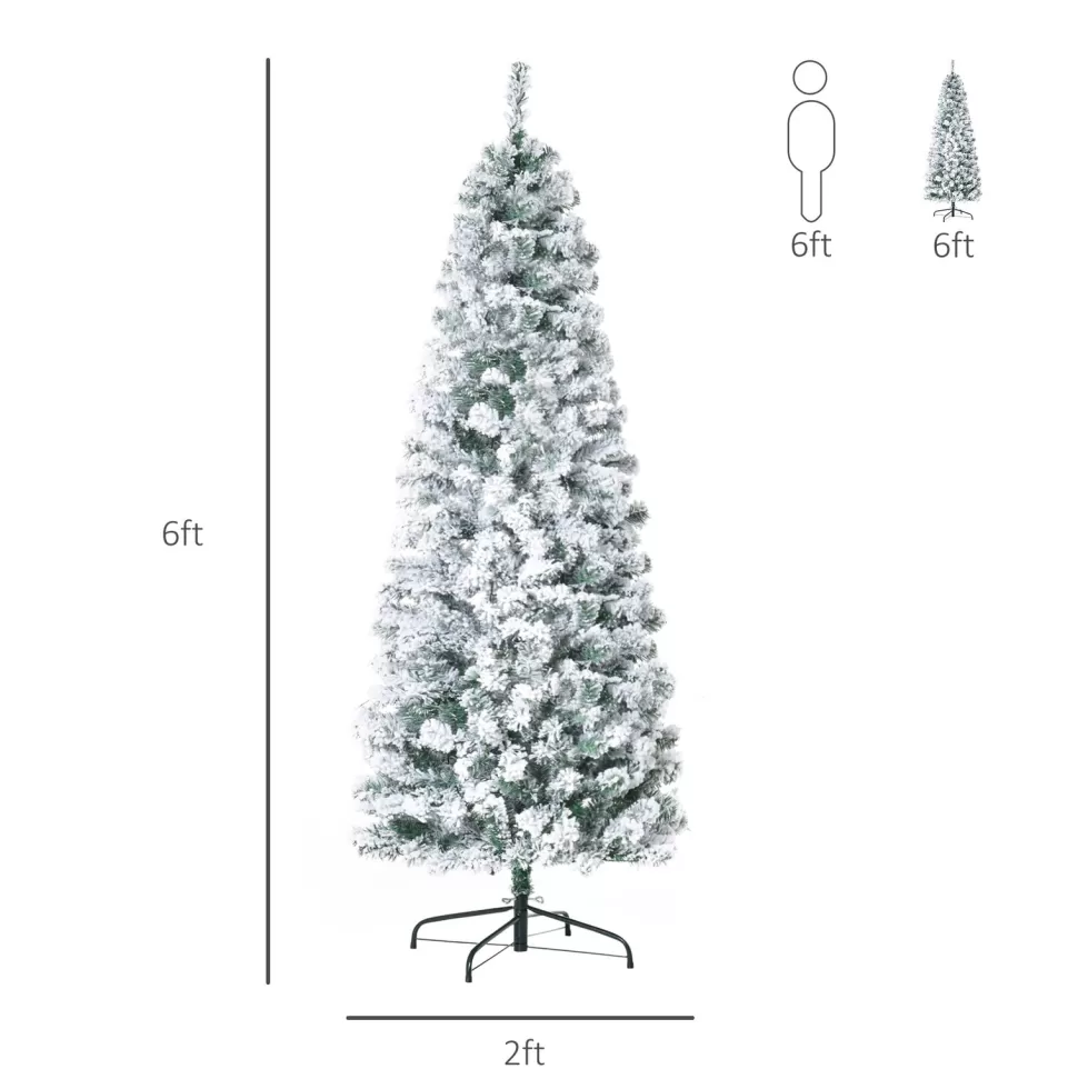 Fashion The Holiday Aisle 5' 10" H Slender White/Green Flocked Christmas Tree With 250 Led Lights