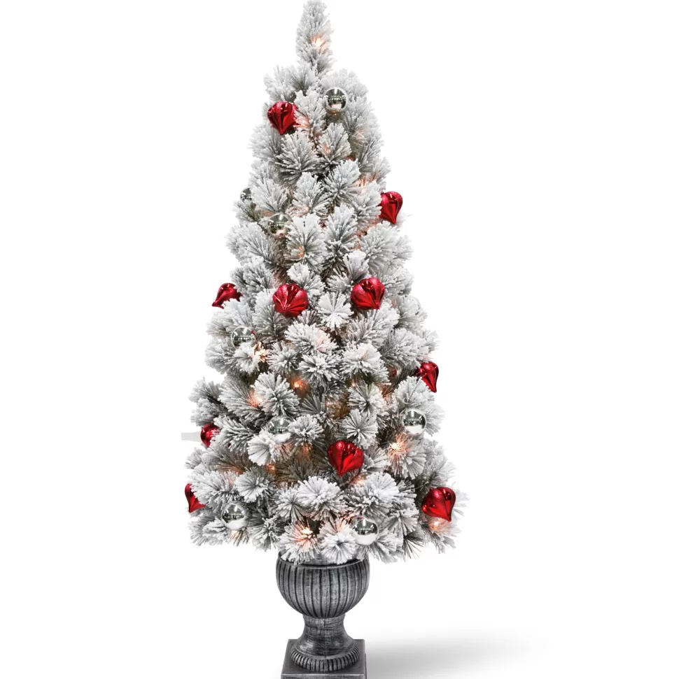 New Astoria Grand 5' H Green Pine Flocked/Frosted Christmas Tree With 100 Lights And Ball Ornaments