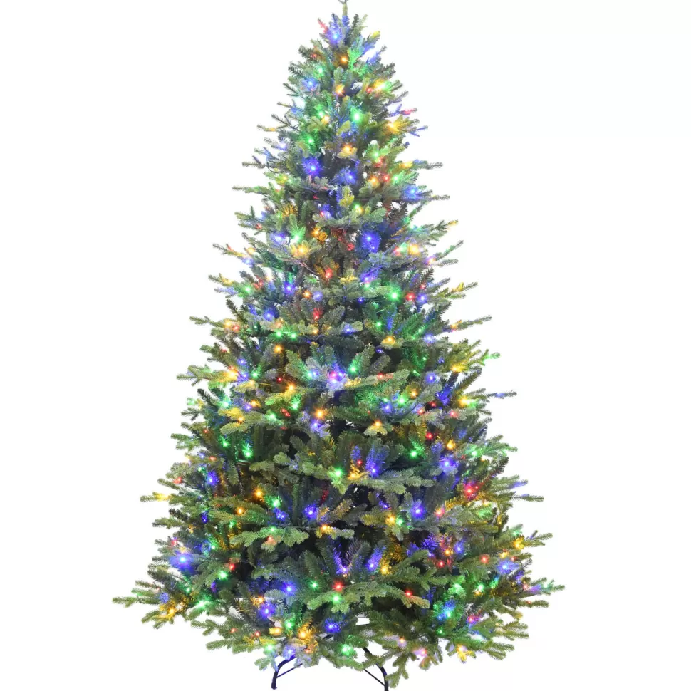 New Christmas Time 6'5" H Green Realistic Artificial Pine Christmas Tree With 500 Led Color Changing Lights