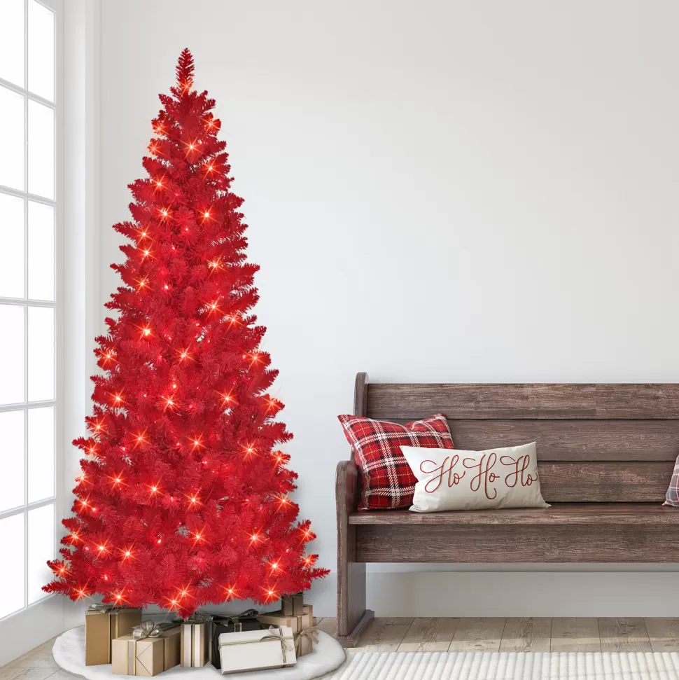 Online The Holiday Aisle 6'5" H Red Fir Flocked/Frosted Christmas Tree With 200 Lights