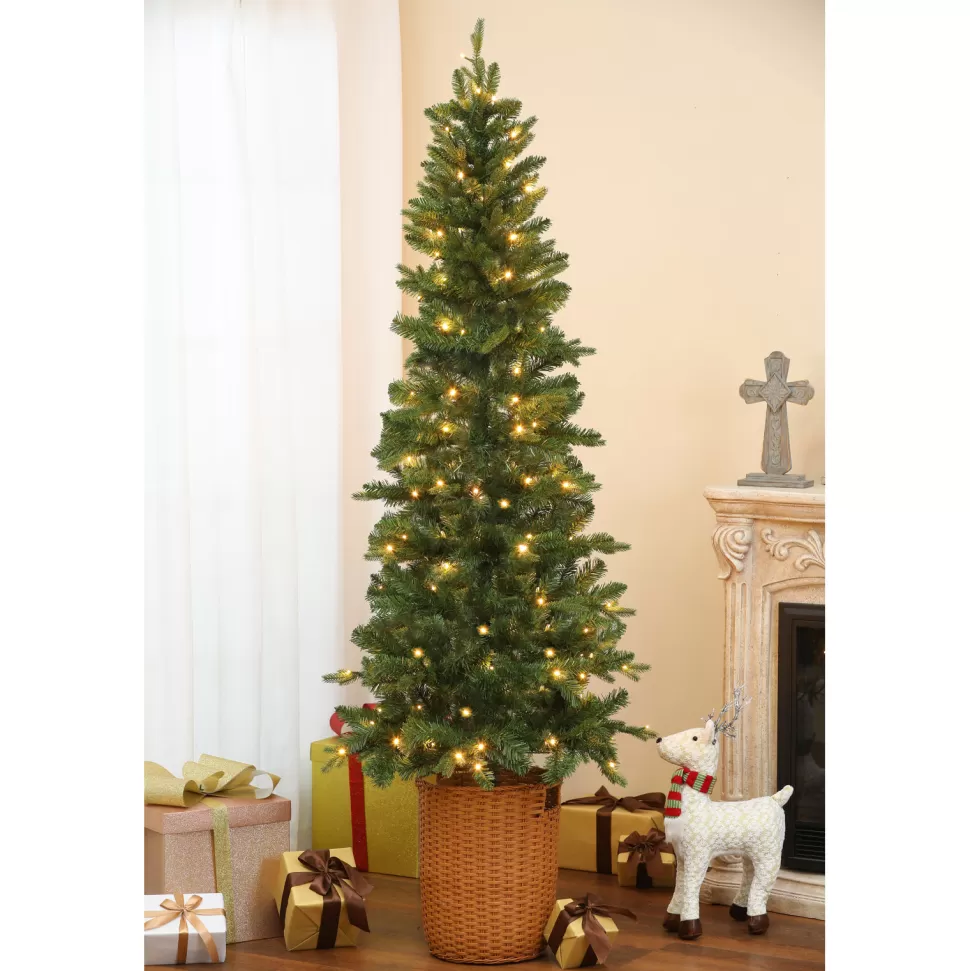 Discount The Holiday Aisle 6'5" Slender Green Realistic Artificial Fir Christmas Tree With 150 Led Lights