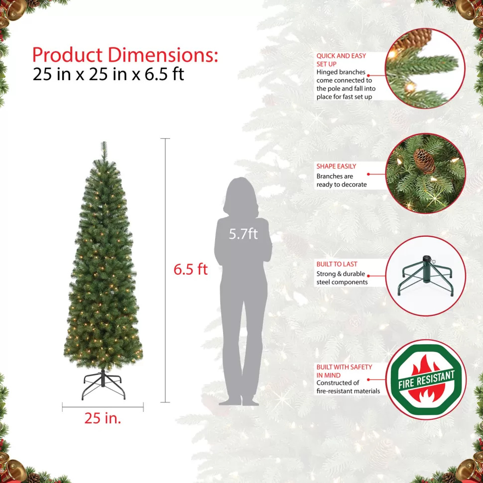 Online The Holiday Aisle 6'6" H Slender Green Pine Christmas Tree With 250 Lights