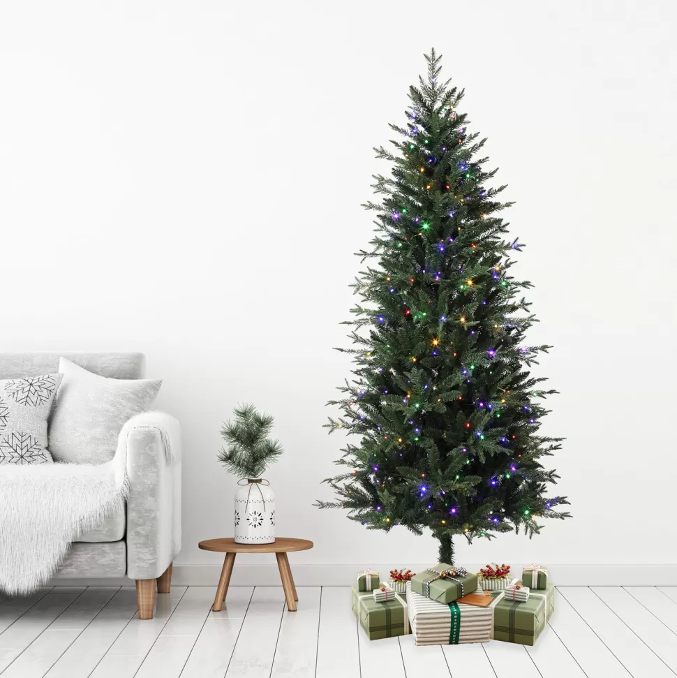 Fashion Haute Decor 6'6" H Slender Green Realistic Artificial Fir Christmas Tree With 350 Led Color Changing/Combination Lights
