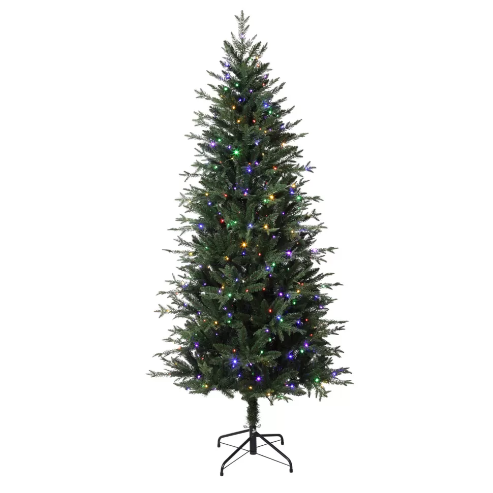 Fashion Haute Decor 6'6" H Slender Green Realistic Artificial Fir Christmas Tree With 350 Led Color Changing/Combination Lights