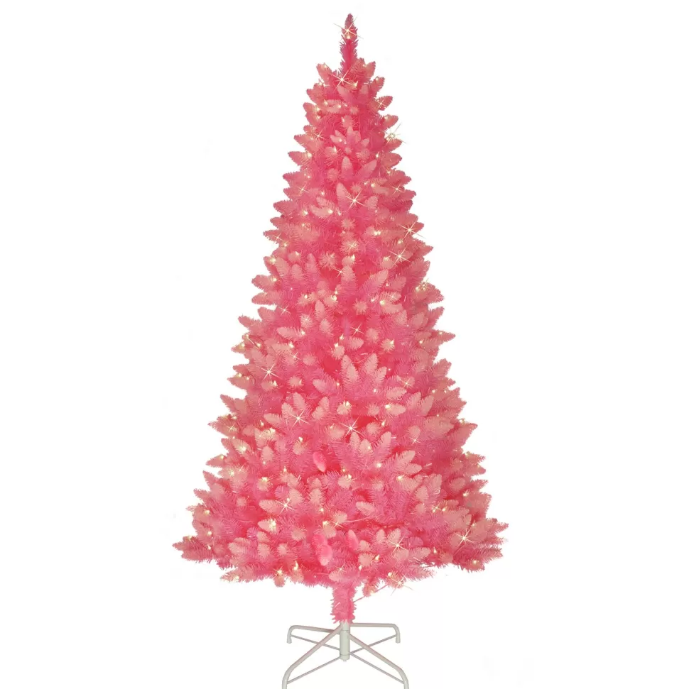 Hot The Holiday Aisle 6' 5" H Pink Realistic Artificial Spruce Flocked/Frosted Christmas Tree With 300 Incandescent Steady/Constant Lights