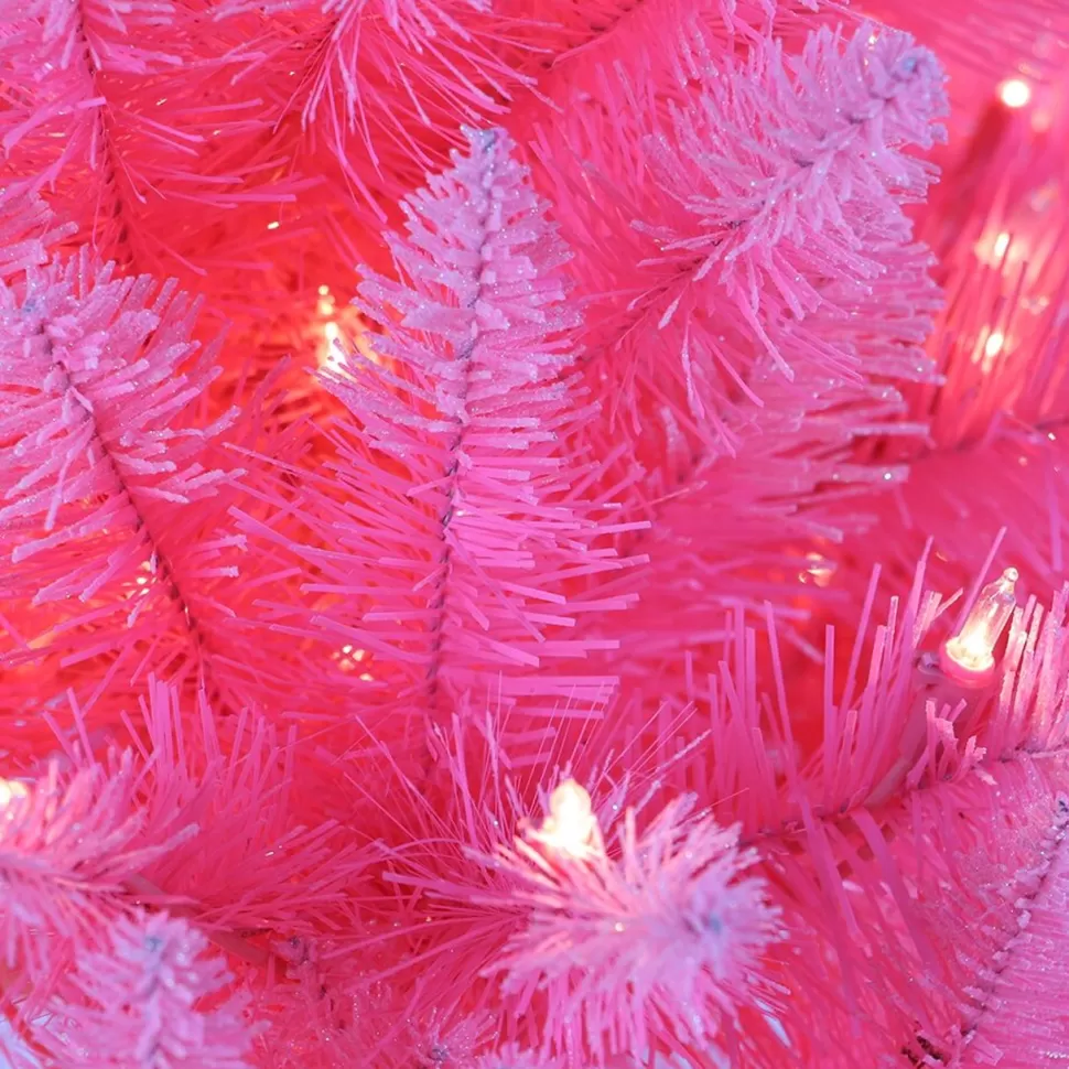 Hot The Holiday Aisle 6' 5" H Pink Realistic Artificial Spruce Flocked/Frosted Christmas Tree With 300 Incandescent Steady/Constant Lights