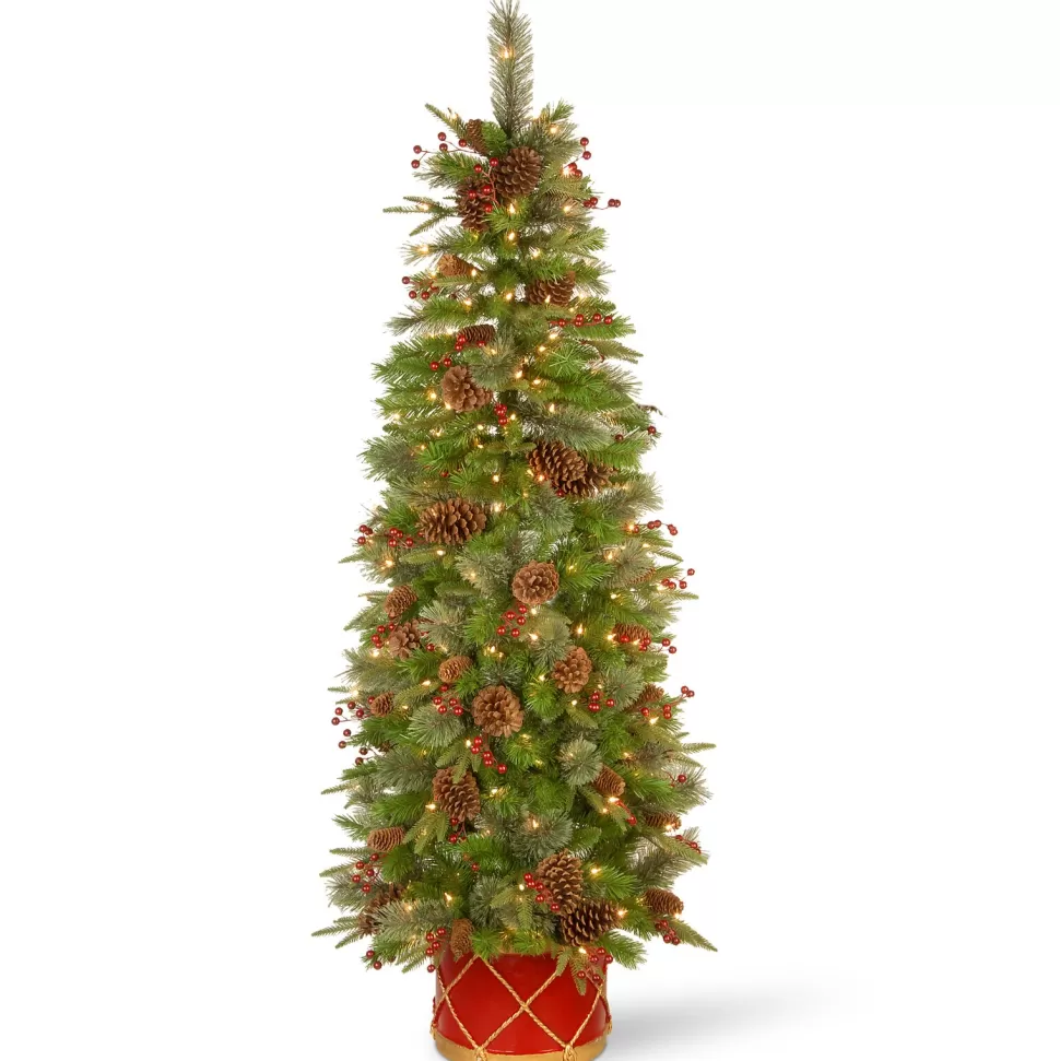 Fashion Three Posts 6' Green Artificial Pine Christmas Tree With 200 Lights And Pinecones/Berries