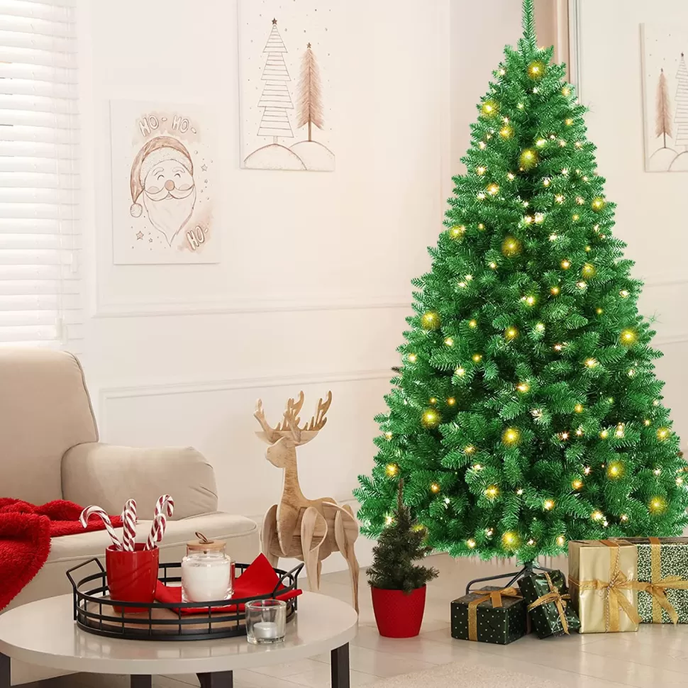 Best Sale The Holiday Aisle 6' H Green Pine Christmas Tree With 300 Led Lights