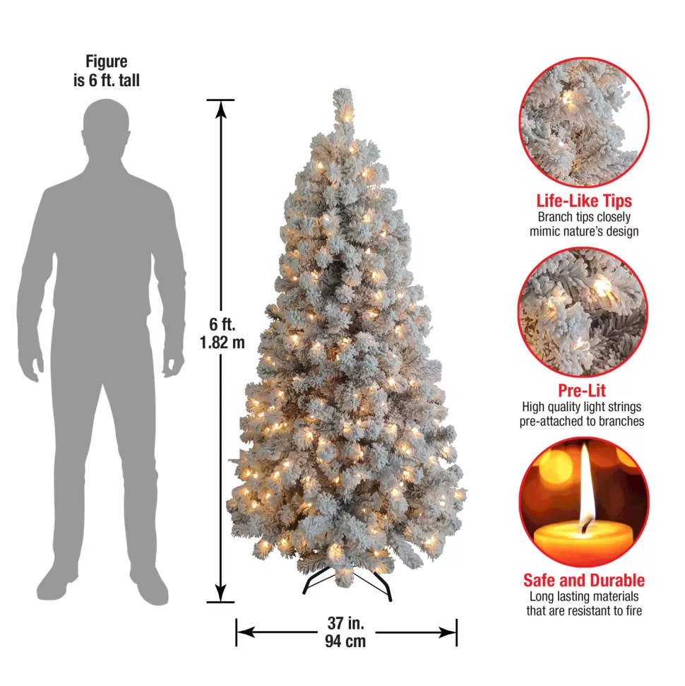 Fashion The Holiday Aisle 6' H Green Pine Flocked Christmas Tree With 300 Lights