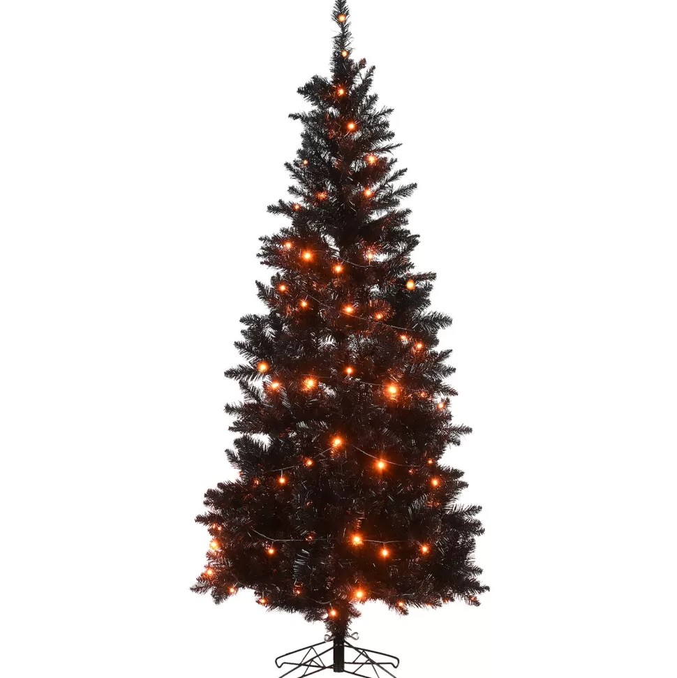 Best Sale The Holiday Aisle 6' H Slender Black Artificial Fir Halloween Tree With 100 Led Lights