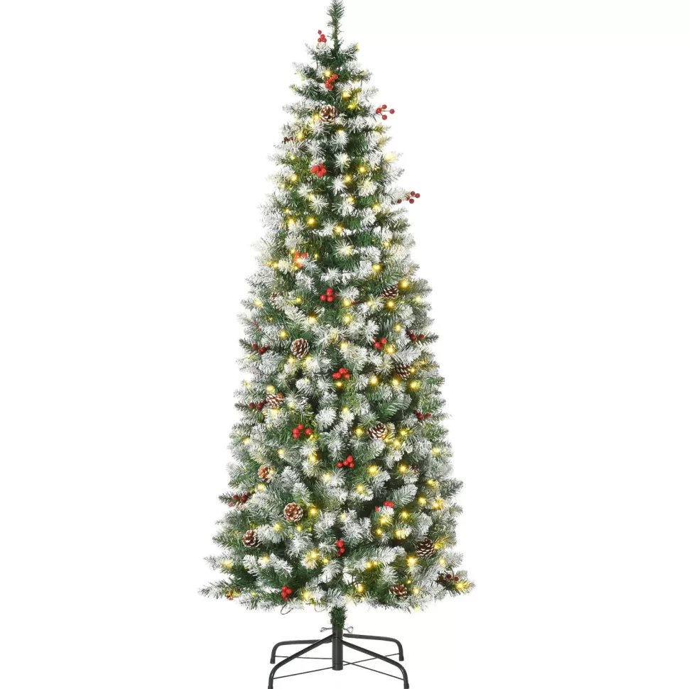 Clearance The Holiday Aisle 6' H Slender Green/White Flocked/Frosted Christmas Tree With 300 Led Lights