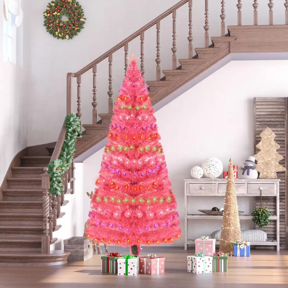 Discount The Holiday Aisle 70.75" H Pink Artificial Pine Cashmere Christmas Tree 230 Lights Led