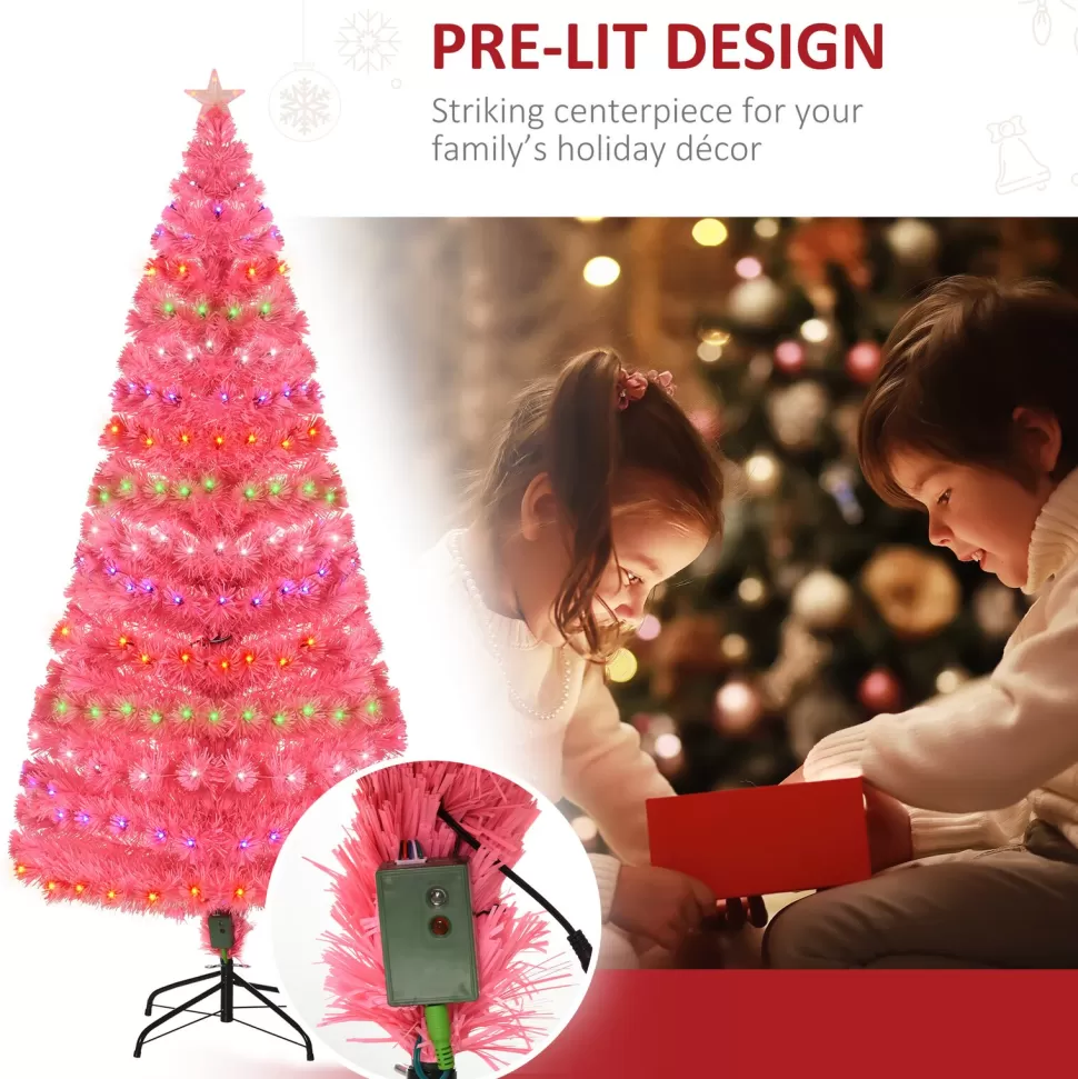 Discount The Holiday Aisle 70.75" H Pink Artificial Pine Cashmere Christmas Tree 230 Lights Led