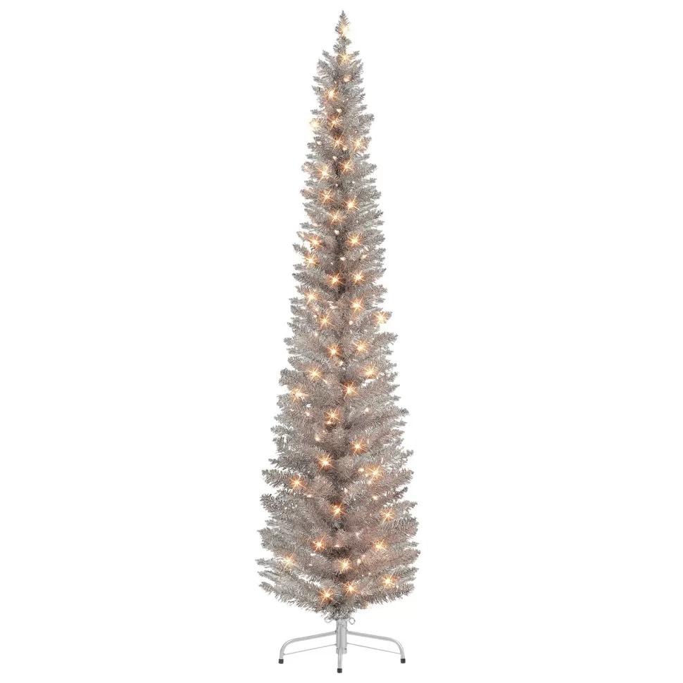 Store The Holiday Aisle 72" H Slender Rose Gold Fir Christmas Tree With 100 Lights