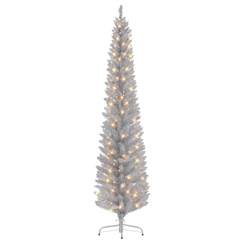 Clearance The Holiday Aisle 72" H Slender Silver Fir Christmas Tree With 100 Lights
