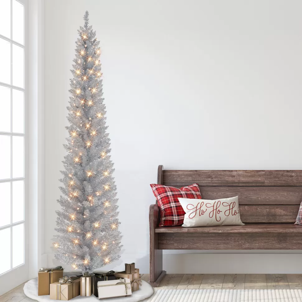 Clearance The Holiday Aisle 72" H Slender Silver Fir Christmas Tree With 100 Lights