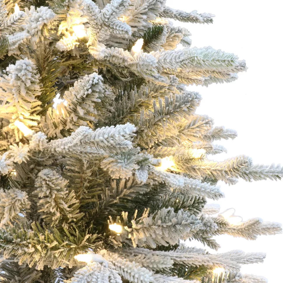Outlet The Holiday Aisle 7.5 Ft Pre-Lit Potted Flocked Arctic Fir Tree, 1973 Tips, 250 Warm White Led Lights, Ul Listed Adaptor, Birch Wood Look Base