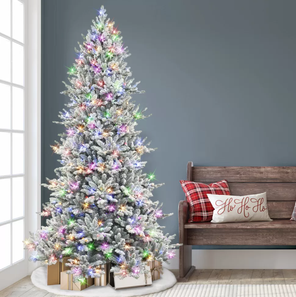 Discount The Holiday Aisle 7'5" H Green Realistic Artificial Fir Flocked/Frosted Christmas Tree With 700 Led Color Changing/Combination Lights