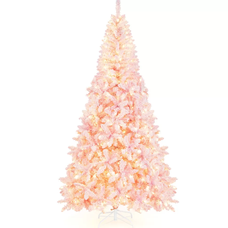 Discount The Holiday Aisle 7.5' H Pink Flocked Christmas Tree With 450 Led Lights
