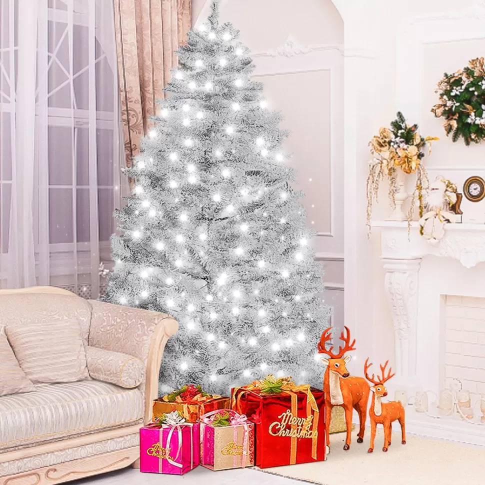 Best Sale The Holiday Aisle 7.5' H White Pine Flocked/Frosted Christmas Tree With 360 Led Lights