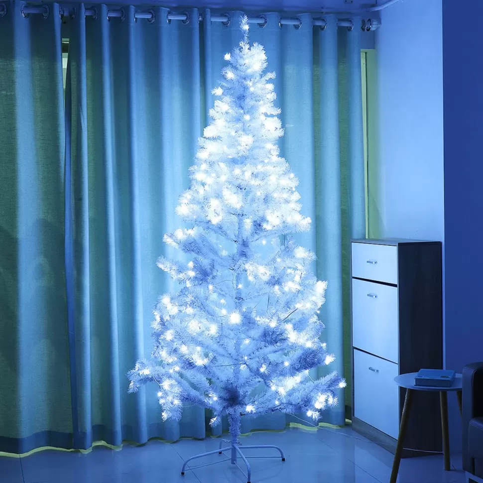 Best Sale The Holiday Aisle 7.5' H White Pine Flocked/Frosted Christmas Tree With 360 Led Lights