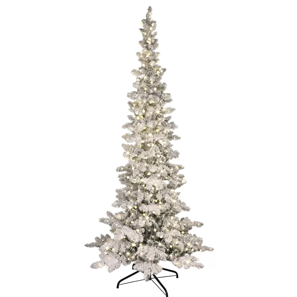 Outlet The Holiday Aisle 7.5' H White/Green Realistic Artificial Pine Flocked/Frosted Christmas Tree With 400 Lights Led