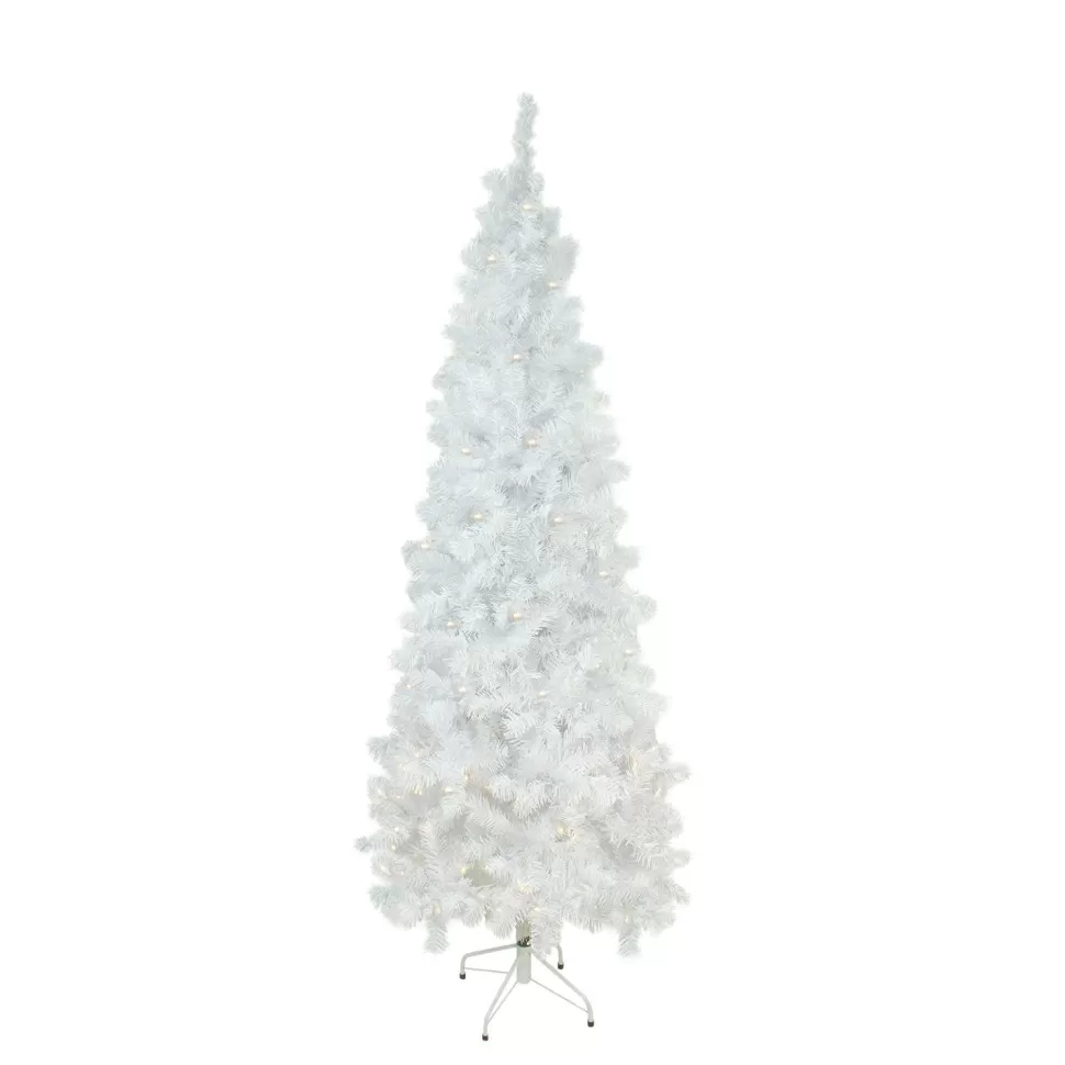 Best Northlight Seasonal 7.5' Pre-Lit White Pencil Pine Artificial Christmas Tree - Warm White Led Lights