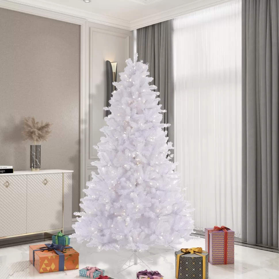 New Hashtag Home 7.5' White Pine Artificial Christmas Tree With 650 Led White Lights With Stand