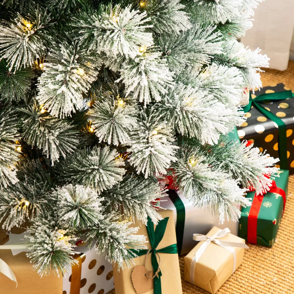 Best The Twillery Co. 7.5Ft Slender Flocked Pine Christmas Tree With 350 Led Lights